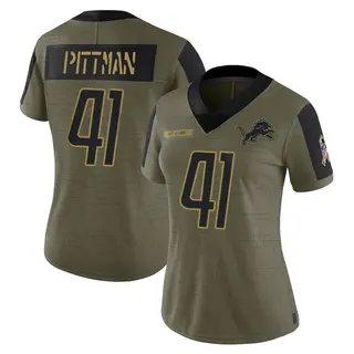 Detroit Lions Women's Anthony Pittman Limited 2021 Salute To Service Jersey - Olive