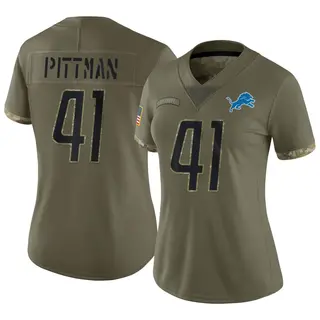 Detroit Lions Women's Anthony Pittman Limited 2022 Salute To Service Jersey - Olive