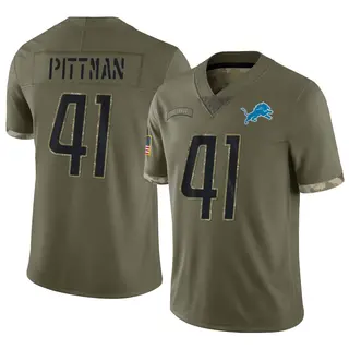 Detroit Lions Youth Anthony Pittman Limited 2022 Salute To Service Jersey - Olive